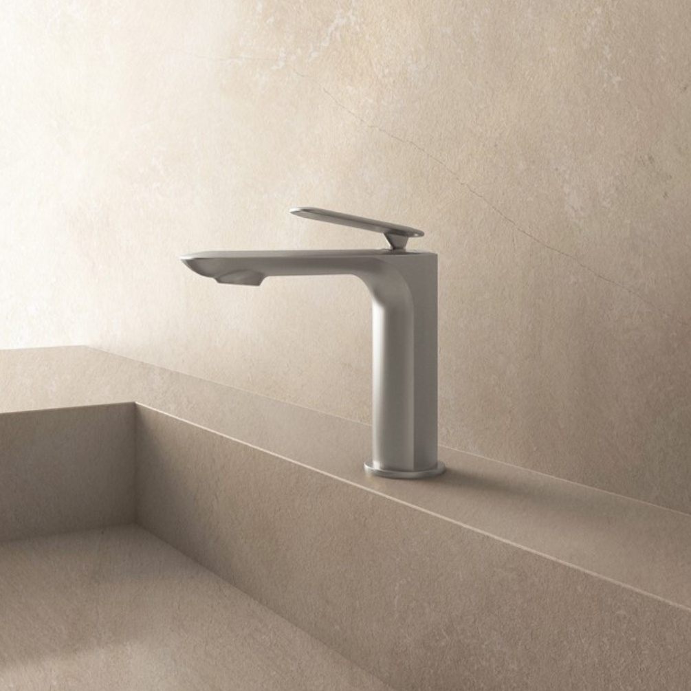 Lifestyle image of the Crosswater Huck Brushed Stainless Steel Basin Mixer Tap